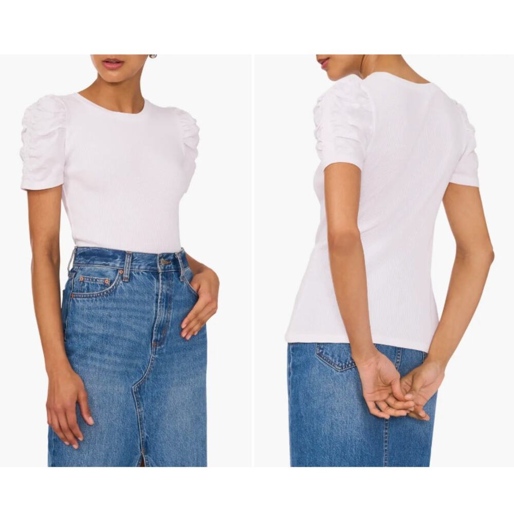 1.STATE Puff‎ Sleeve Rib T-Shirt Size XS New with Tags